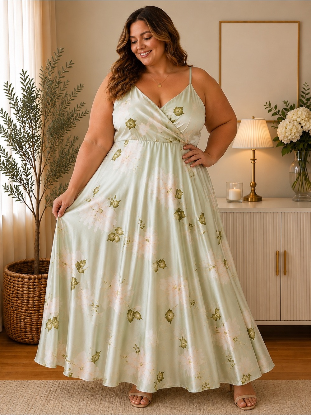Lulus Floral Satin Maxi Dress – Size 3X – NWT